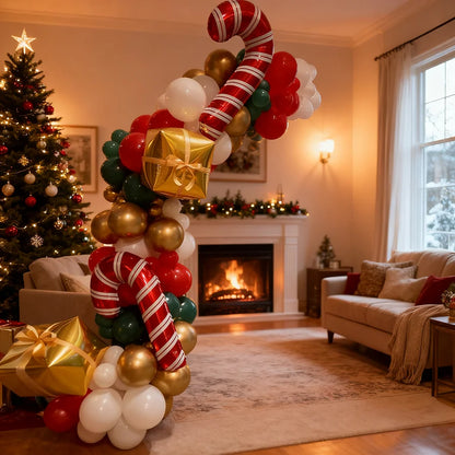 93 red, green,，gold, and white Christmas decoration wreaths, including candy cane gift boxes, suitable for Christmas party decor