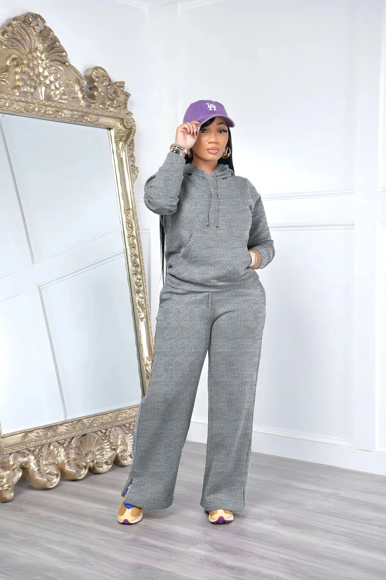Women Sport Two Piece Outfit Winter Casual 2 Piece Set Hoodies Tops Wide Leg Pants Set Women Tracksuit