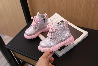 New Children's Autumn Boots Glossy Girls Causal Leather Boots Fashion Versatile Kids Princess Ankle Short Boots Round-toe Zipper