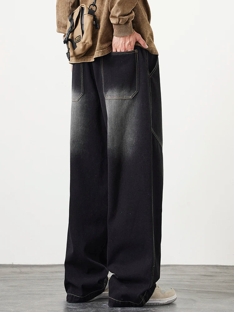 Big Size Men's Jeans 8XL 7XL 6XL String Banding Wide Leg Straight Denim Pants Washed Cotton Casual Baggy Jean Trousers Male