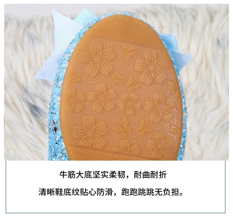 Disney Girls Show Frozen Princess Elsa Shoes Winter Girls Baby Shoes Children Blue Pink Crystal Shoes Sandals Size 23-36