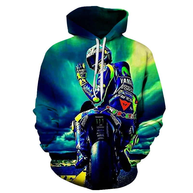 2025 Spring and Autumn Men's Women's Hip Hop 3D Hoodie Motorcycle Outdoor Leisure Long Sleeve Sweatshirt Street Fashion F