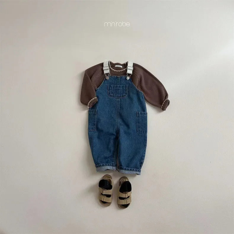 Baby Clothing Simple All Match Denim Overalls 2025 Spring and Autumn New Fashion Casual Pants Boys Girls Baby Loose Pants