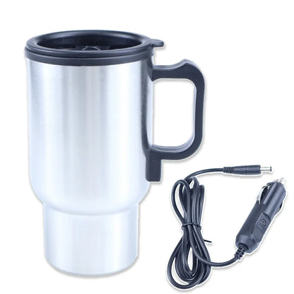 12V Car Heating Cup Car Heated Mug, 450ml Travel Electric Coffee Cup 14oz. Insulated Heated Thermos Mug