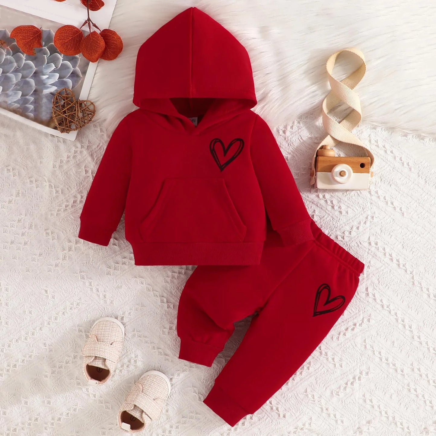 Children Hooded Tracksuits Suits 3-24M Toddler Boys Girls Clothing Suit Heart Print Sweatshirt And Sports Pants Set