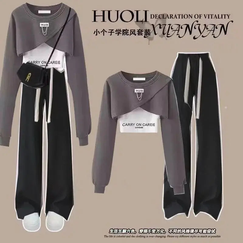 Spring and Autumn Set Women's 2025 Korean Loose Fashion Top Casual Work Pants Age Reducing Three Piece Set