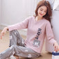 Autumn 2pieces Pyjamas Set Women Thin Sexy Sleepwear Lovely Home Suit 2025 Round Neck Girls Teacup Sleep wear Long Sleeve Pajama