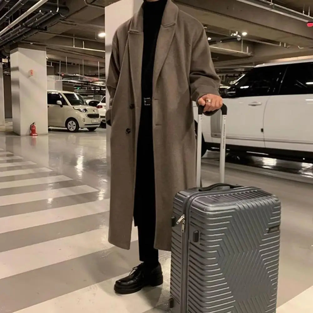Korean Trend Men's Loose Casual Single-breasted Overcoat Autumn Winter Fashion New Long Sleeve Woolen Long Coat