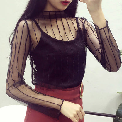 Women Daisy Print Lace Sheer Tops Sexy Tees Long Sleeve Thin Mesh Shirts Fashion Ladies Top 2025 Summer Sunscreen Blouse