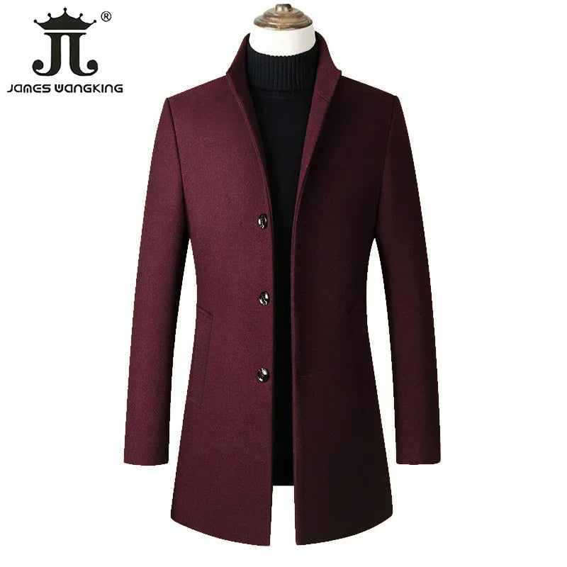 EUR Size S-XXL Autumn Winter Thick Warm Stand-up Collar Woolen Men Coat Business Casual Slim Coat Woolen Jacket Male Windbreaker