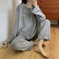 Solid round neck simple coral fleece pajamas for women winter warm velvet casual loose pullover + long pants 2pcs Pajama sets