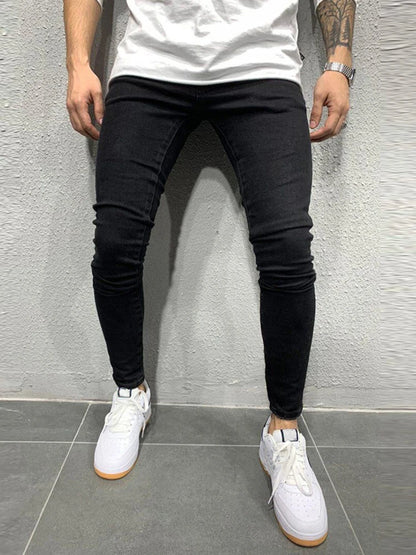 Men's Stretchy Ripped Skinny Embroidered Jeans Men's White Pants Destroyed Hole Slim Fit Denim High Quality Hip Hop Men trousers