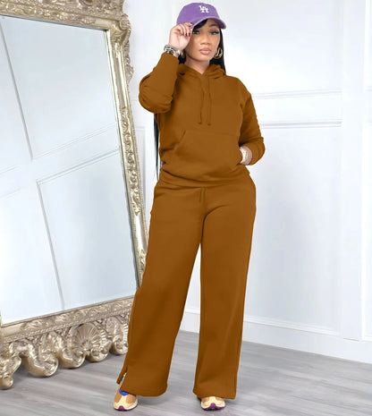 Women Sport Two Piece Outfit Winter Casual 2 Piece Set Hoodies Tops Wide Leg Pants Set Women Tracksuit