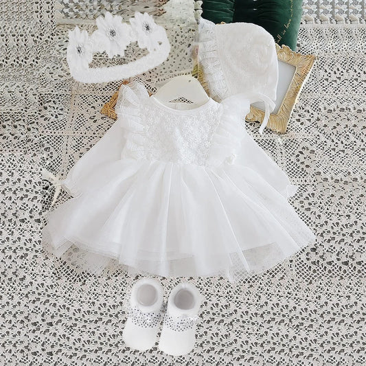 New Born Baby Girl Dress Clothes Christening Dress Classic Infant Baptism Wedding Tulle Dress for Spring Summer 0 3 6 Months