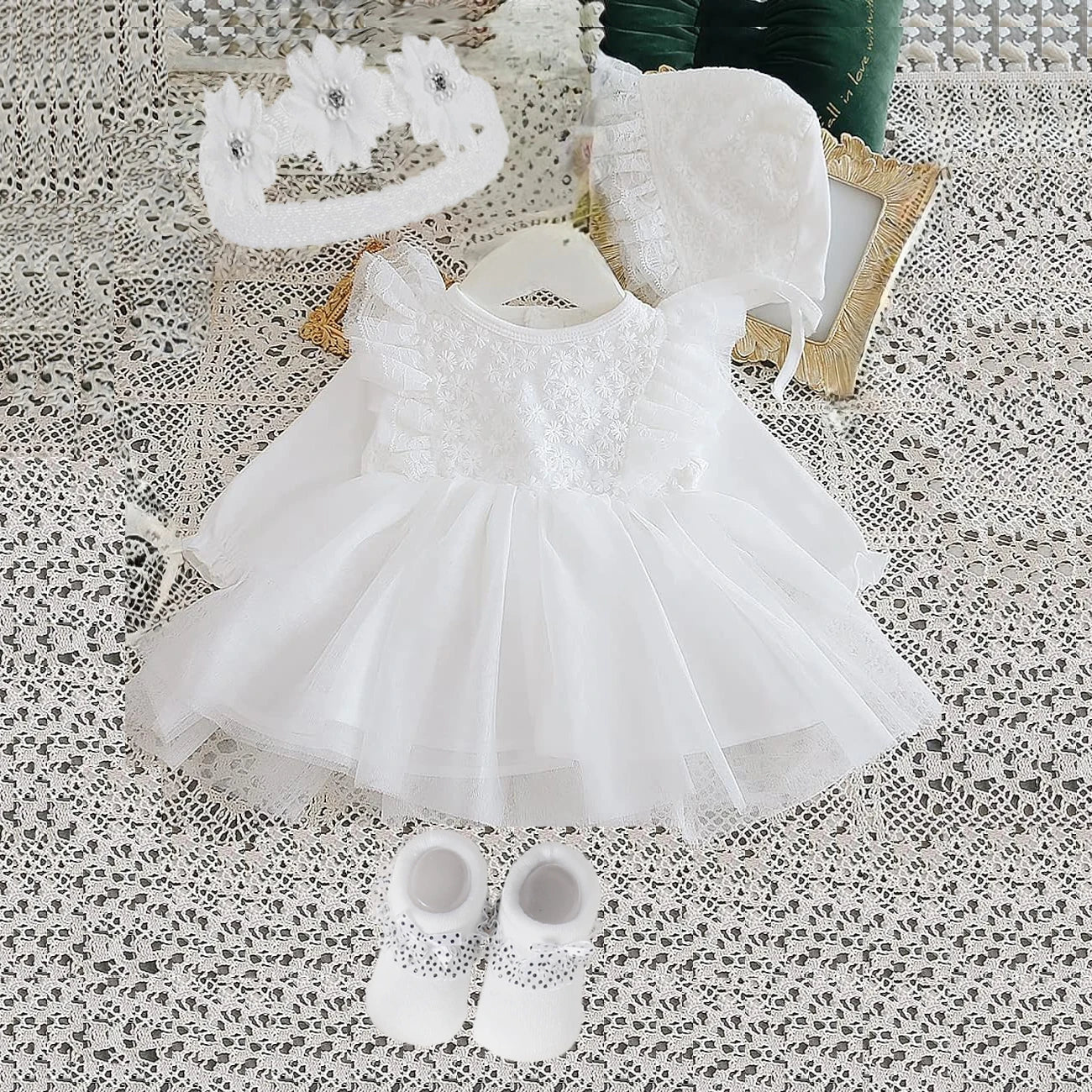 New Born Baby Girl Dress Clothes Christening Dress Classic Infant Baptism Wedding Tulle Dress for Spring Summer 0 3 6 Months