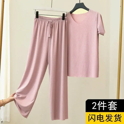 Female Home Clothes 2 Pieces Set Lady Home Suit Summer Women Lounge Wear Autumn Loose Home wear Suit for Women Pajamas Pants Set