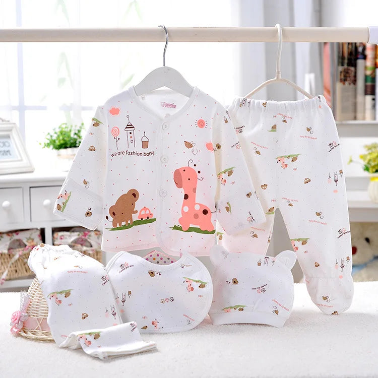 5Piece Sets Spring Autumn Newborn Girls Boy Clothes Casual Cartoon Cute Print Cotton Tops+ Pants Baby Boutique Clothing BC1477-1