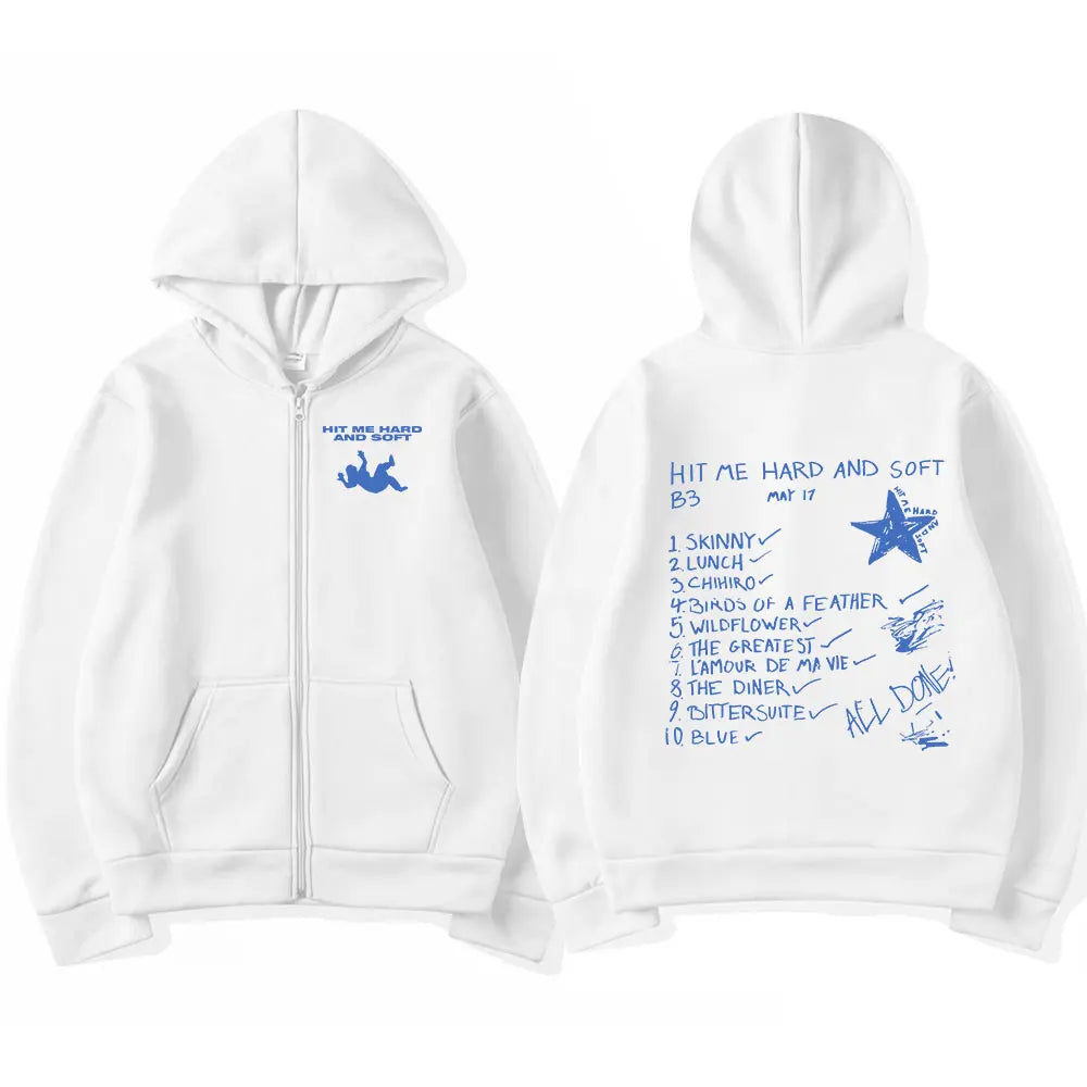 Hit Me Hard and Soft 2025 Tour Zipper Hoodies Men Women Harajuku Pullovers Fashion Hip Hop Zip Up Sweatshirts Jackets Fans Gift