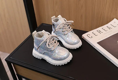 New Children's Autumn Boots Glossy Girls Causal Leather Boots Fashion Versatile Kids Princess Ankle Short Boots Round-toe Zipper