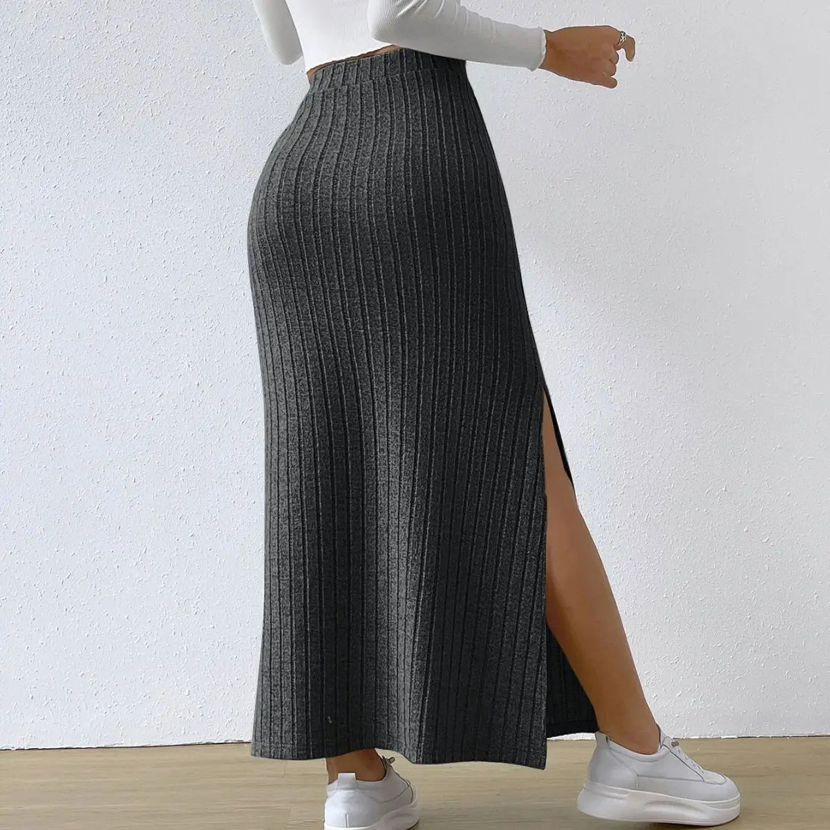 Women's Slit Knitted Skirt 2025 New Solid Color Hip-covering High Waist Side Slim Long Skirt Women's Skirt