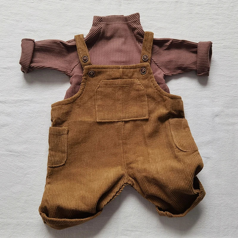 2025 New Korean Toddler Baby Boys Corduroy Overalls Casual Look Front Pocket One Piece Baby Pants Girls Trousers