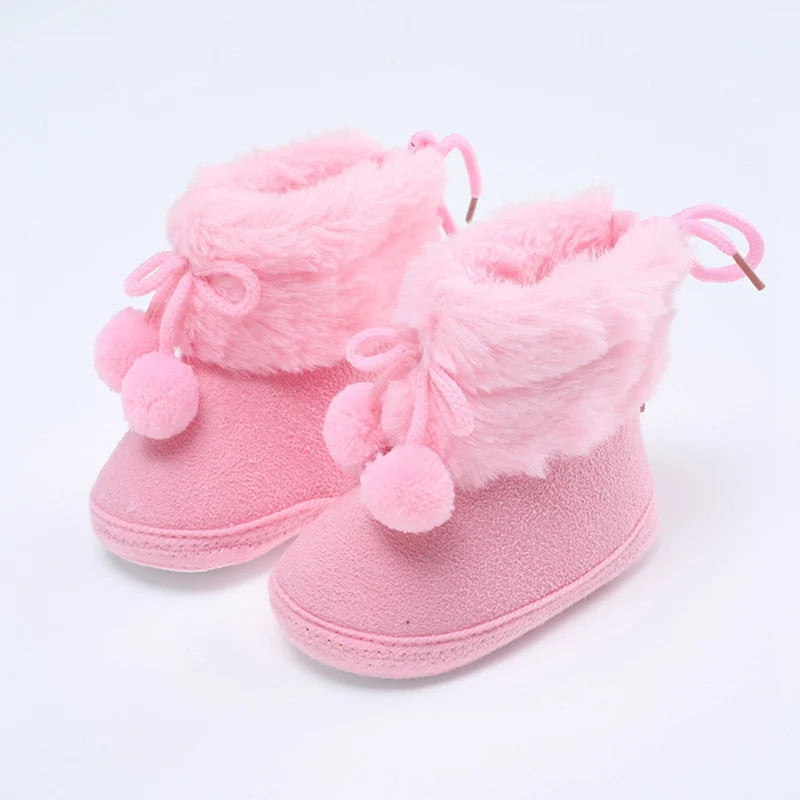Winter Plus Velvet Snow Booties For Baby Warm Boots Shoes baby Girl Shoes Pompom Soft Sole Indoor Walking Shoe