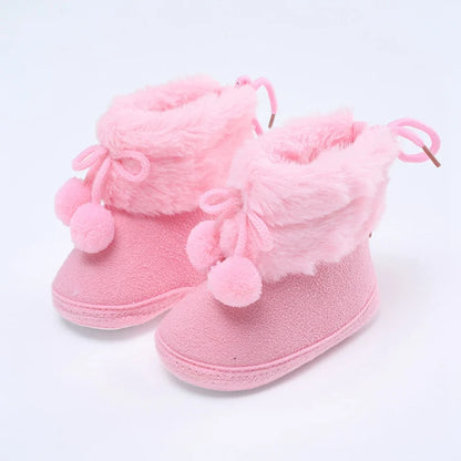 Winter Plus Velvet Snow Booties For Baby Warm Boots Shoes baby Girl Shoes Pompom Soft Sole Indoor Walking Shoe