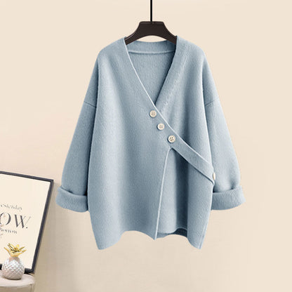 Women's Spring Autumn New Casual Matching Set Korean Elegant Irregular Knit Sweater+ Loose Wide Leg Pants Two Piece Female Suit