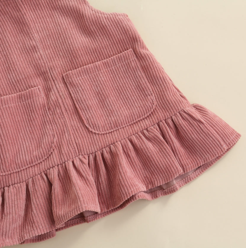 2Pcs Newborn Baby Girl Clothes Set Floral Print Long Sleeve Romper Pocket Corduroy Strap Suspender Skirts Girls Spring Outfits