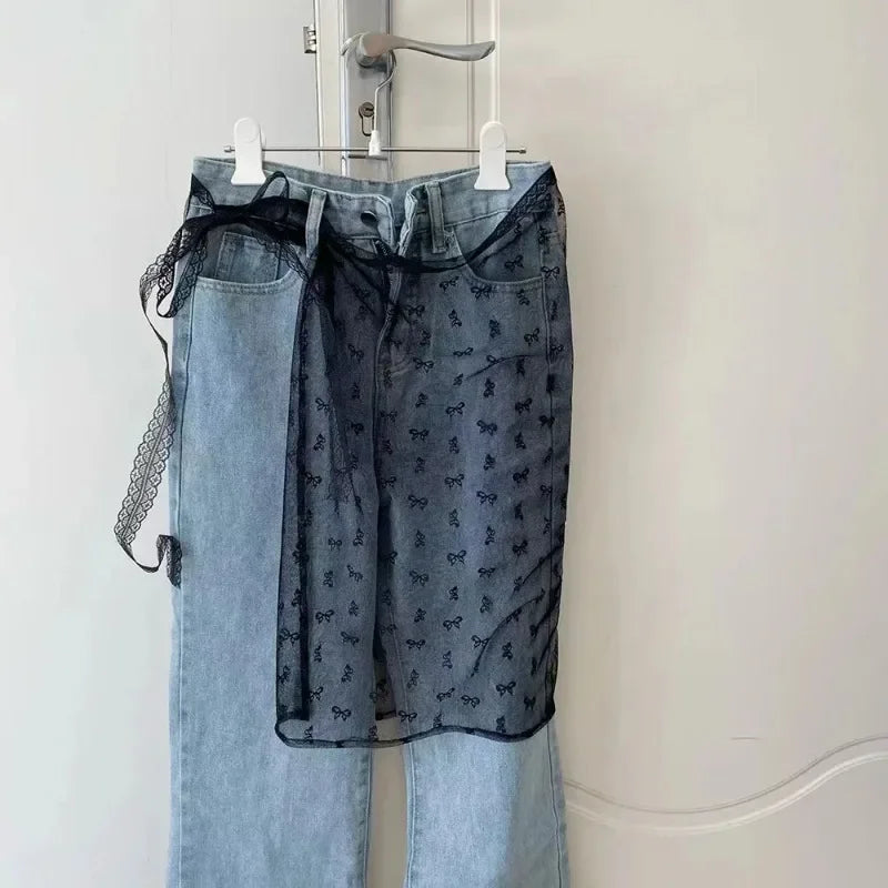 INS Blogger Lace Layered Gauze Skirt Y2k Streetwear Apron Wrap Skirt Lace Up Matching Pants Spicy Girl Stacked Y2k Wrap Skirt