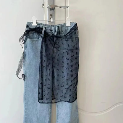 INS Blogger Lace Layered Gauze Skirt Y2k Streetwear Apron Wrap Skirt Lace Up Matching Pants Spicy Girl Stacked Y2k Wrap Skirt