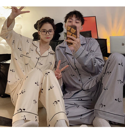 Pajama Women Pajama Man Set Cotton Plus Size Spring Autumn Long-sleeved Korean Cardigan Casual V-neck Nightwear Couple Pyjama