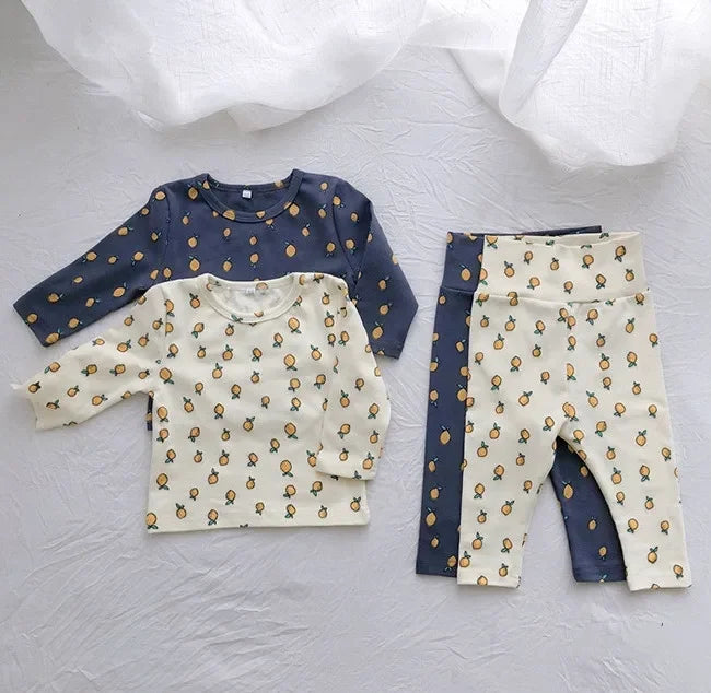 Cotton Warm High Waist Pants+ Long Sleeve O-neck Top Sets Toddler Underwear Suits Baby Girls Boys New Cute 0-3years Pajamas