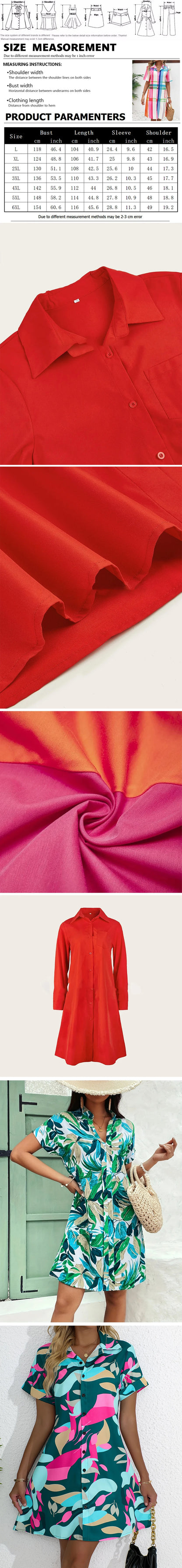 2025 New Dress Women's Clothing Summer Lapel Loose Short-sleeved Shirt Pocket Button Coat Striped Skirt Women's Evening Dress