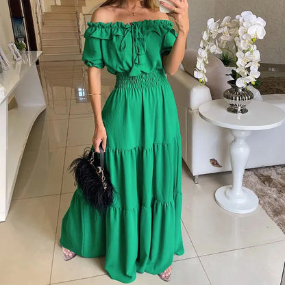 Summer Boho Red Dress Fashion Short Sleeve Beach Long Dress Casual Loose Elegant Holiday Party Dresses For Women Robe Femme 2025