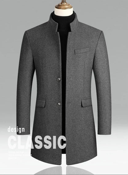 Men's Autumn Winter Long Woolen Coats Men's Business Office Casual Slim Solid Wool Windbreaker Thicken Warm Trench Jacket
