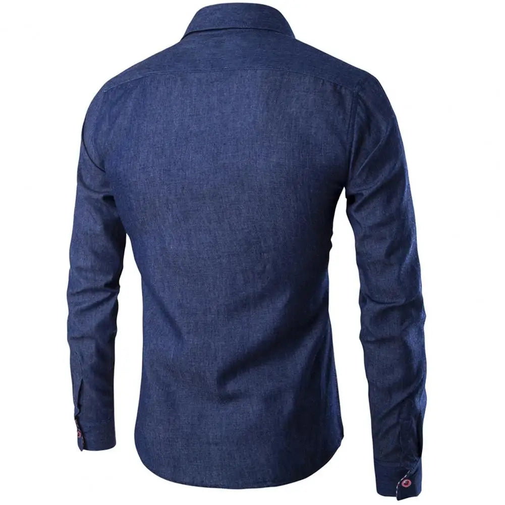 Men's Denim Shirts 2025 Long Sleeve Men Dress Shirt Fashion Slim Fit Style Navy Blue Jeans Male Shirt Long sleeve Shirt For Men