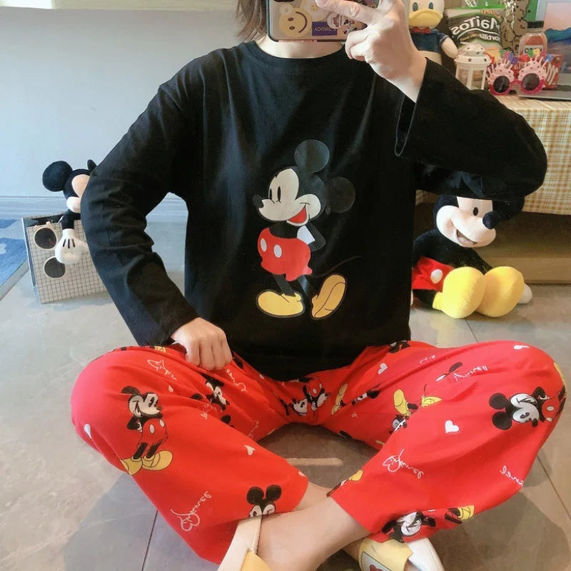 Women's Pajamas Sets Spring Autumn Two-Piece Cute Print Pajama Long Sleeve Pajama Home Clothes Two-piece