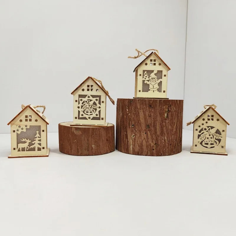 New Holiday Wooden Decorations for Christmas Houses, Wooden Cabin Ornaments, Handmade Wooden Crafts, Christmas Ornaments