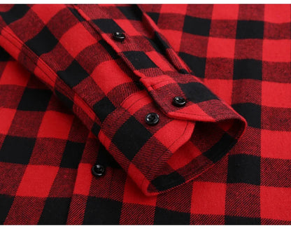 Men's Slim-fit Casual Brushed Flannel Contrast Plaid Shirt Single Patch Chest Pocket Comfortable Soft Long Sleeve Gingham Shirts