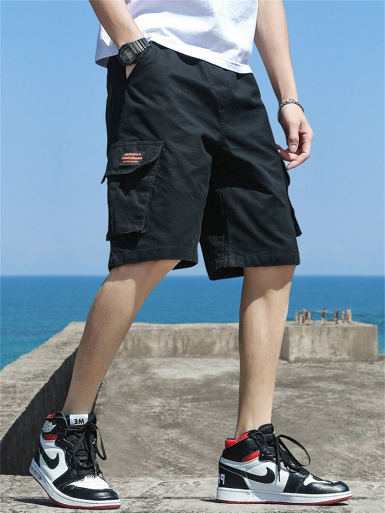 Men Trend Cargo Shorts Men's Letter Print Pocket Shorts Summer New Fashion Casual Straight Shorts Male ropa hombre