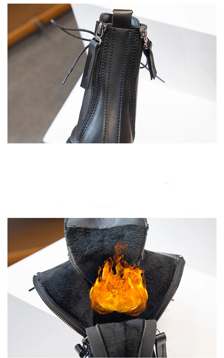 Girls Boots Simple Non-slip Back Zipper Summer Breathable Versatile Soft Autumn Winter Black Children Leather Boots 2025 New