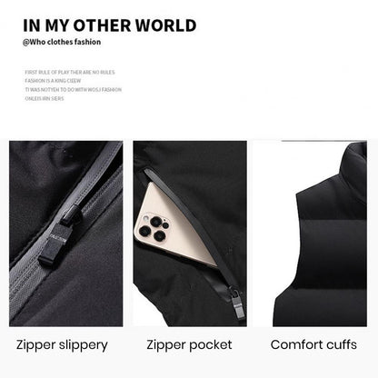 Men Waistcoat Thick Padded Cotton Vest Windproof Sleeveless Winter Outerwear Neck Zipper Cardigan Men Winter Coat