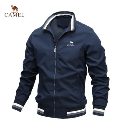 Camel - Men's premium embroidered zippered jacket, casual outdoor sports jacket, fashionable top, spring and autumn, high-quality