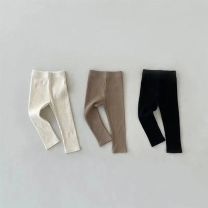 Spring Autumn Baby Boys Girls Ribbed Leggings Cotton Infant Casual Pants Toddler Kids Solid Color Stretch Slim Leggings Trousers