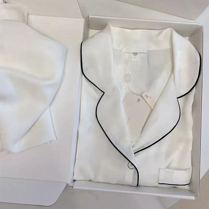 High Quality Light Luxury Ice Silk Pajamas Women's Pajama Spring and Autumn Style Long Sleeve Home Set Nightwear Sleepwear