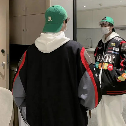 Embroidery M Letter Harajuku Baseball Jacket Coats Men Women Hip Hop Printed Couples Harajuku Patch Varsity Y2K Bomber Jackets