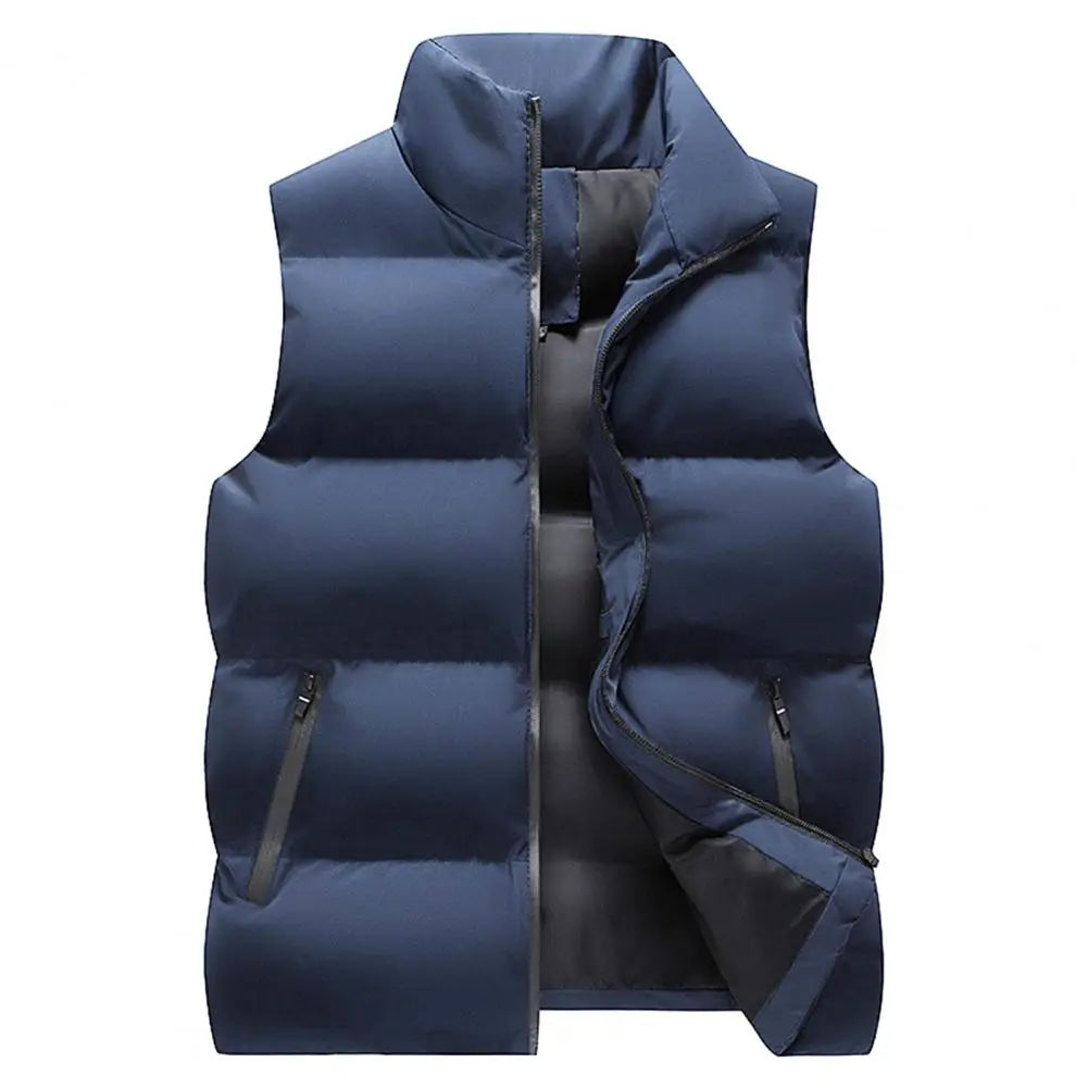 Men Waistcoat Thick Padded Cotton Vest Windproof Sleeveless Winter Outerwear Neck Zipper Cardigan Men Winter Coat