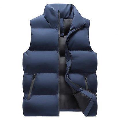 Men Waistcoat Thick Padded Cotton Vest Windproof Sleeveless Winter Outerwear Neck Zipper Cardigan Men Winter Coat