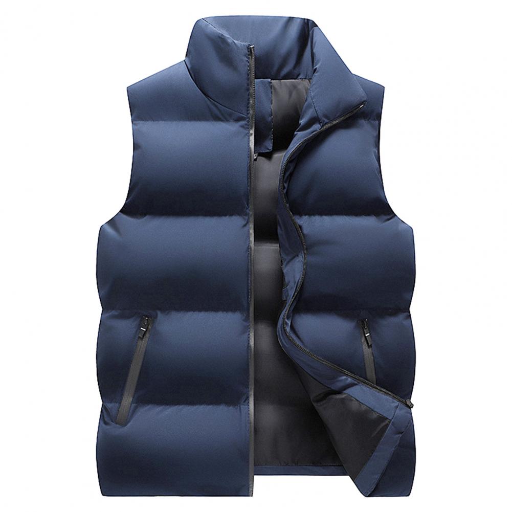 Men Waistcoat Thick Padded Cotton Vest Windproof Sleeveless Winter Outerwear Neck Zipper Cardigan Men Winter Coat